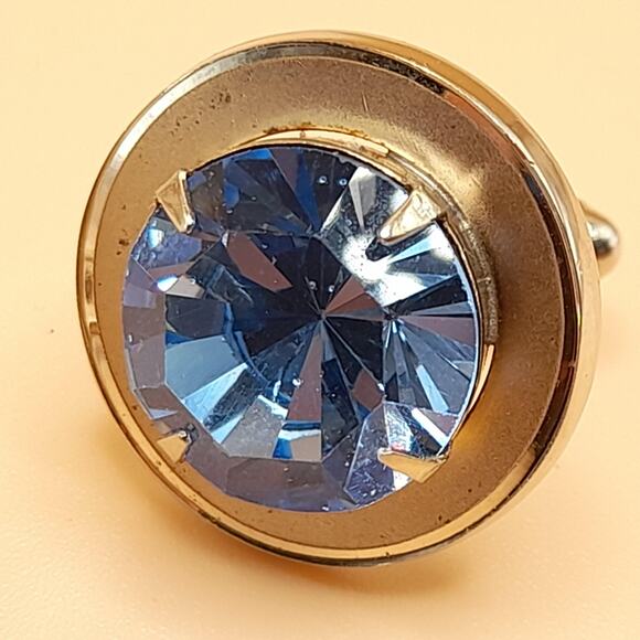 Vintage Light Blue Rhinestone Cuff Links - Picture 7 of 10